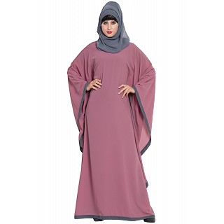 Kaftan abaya in dual color- Puce Pink-Grey